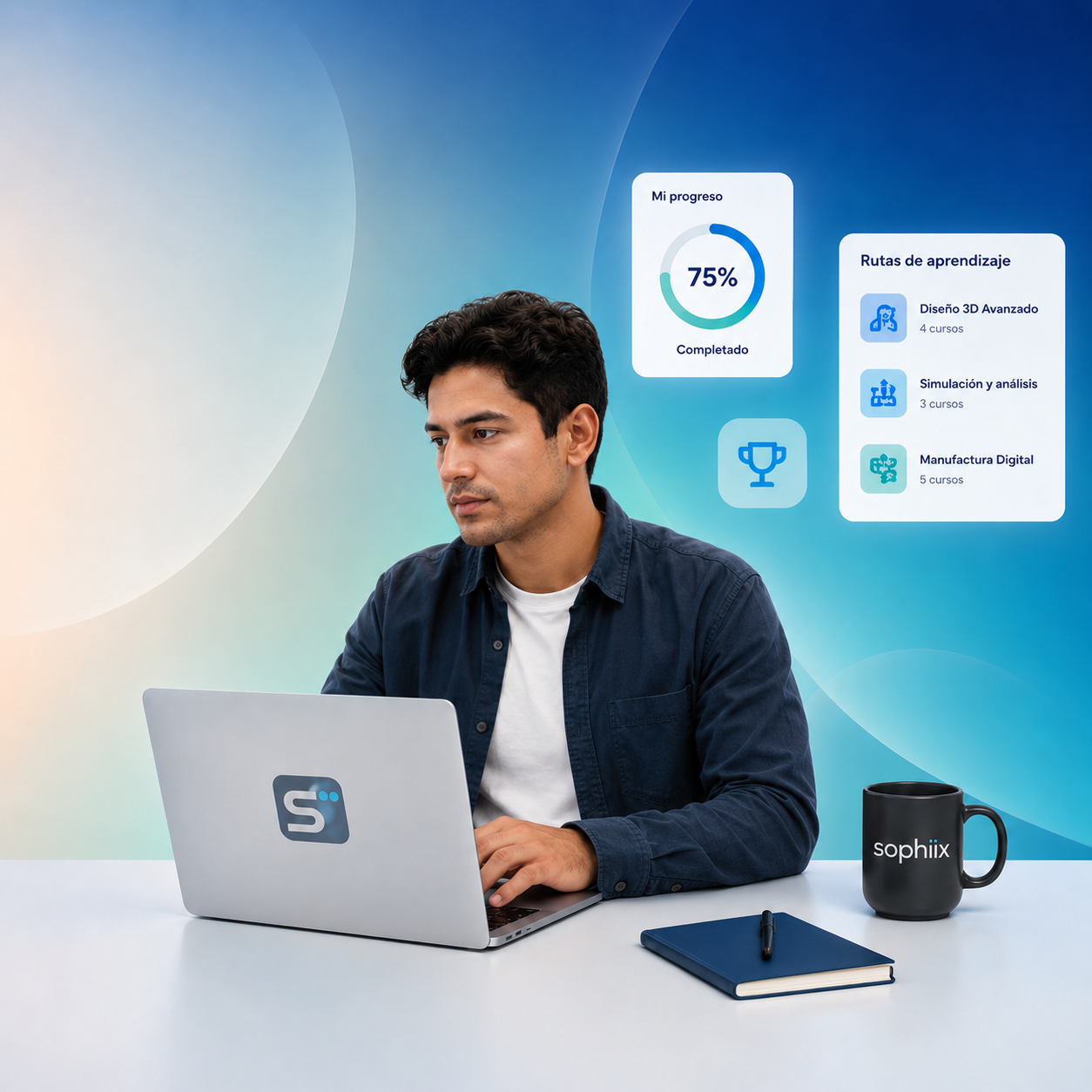 Profesional de ingeniería aprendiendo desde una laptop